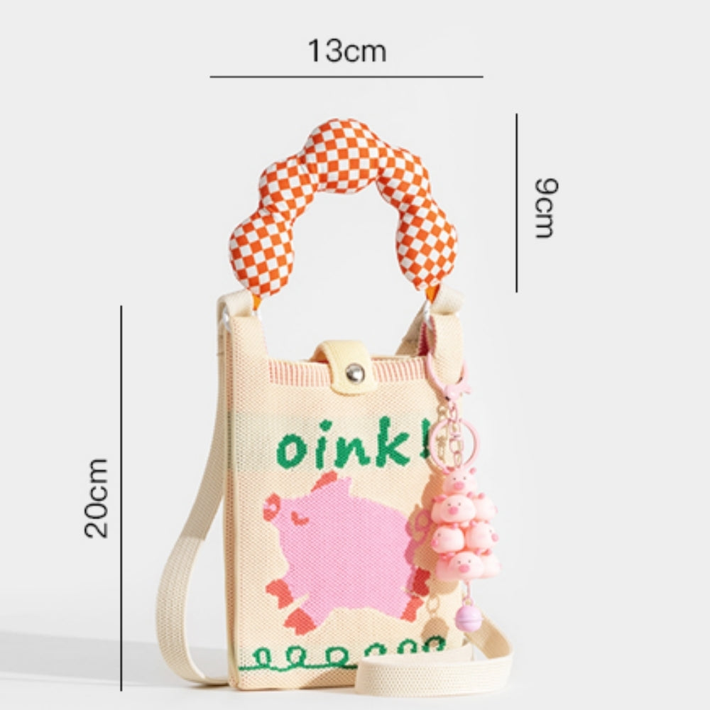 Cute Pink Pig Knitted Phone Bag