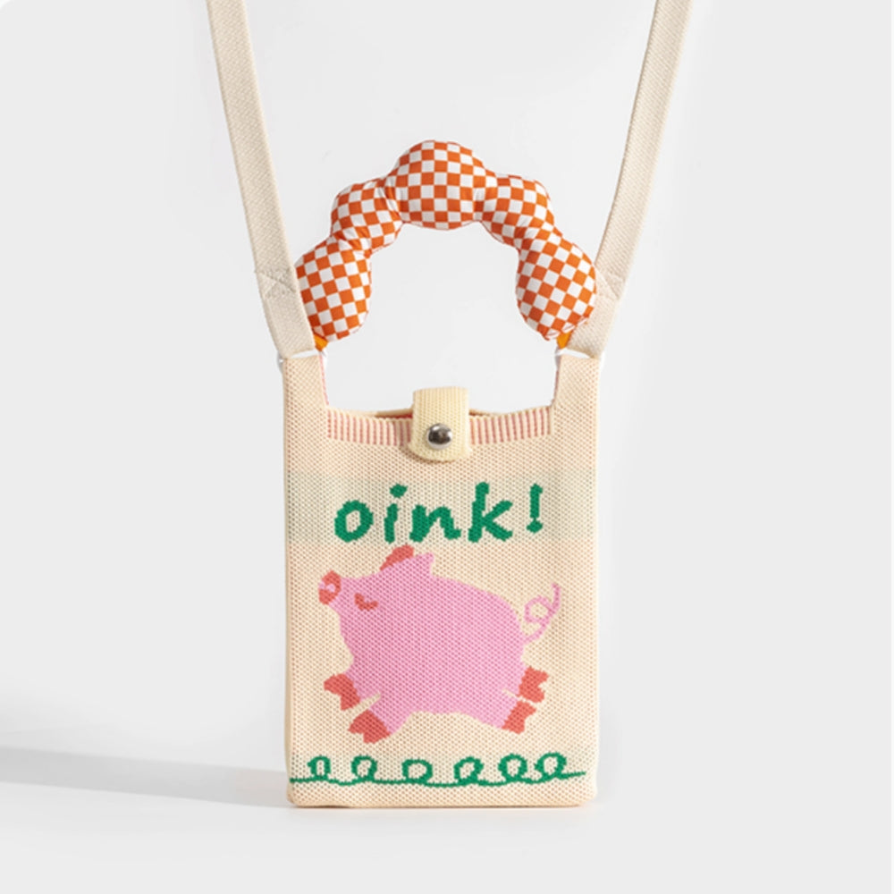 Cute Pink Pig Knitted Phone Bag