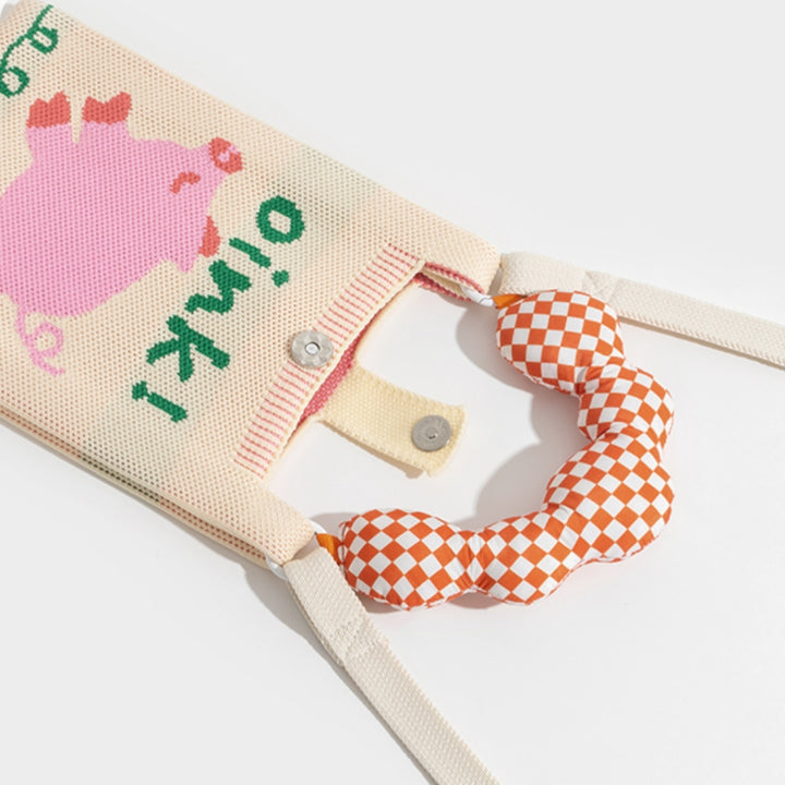 Cute Pink Pig Knitted Phone Bag