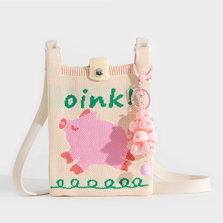 Cute Pink Pig Knitted Phone Bag