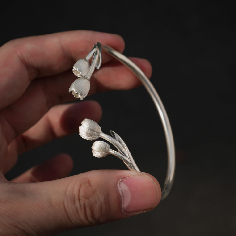 Tulip Flower Silver Bracelet