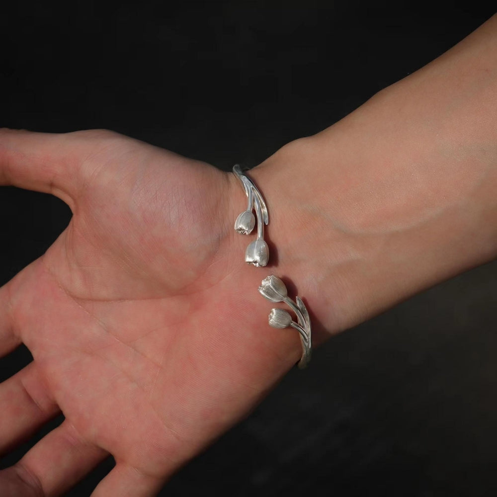 Tulip Flower Silver Bracelet