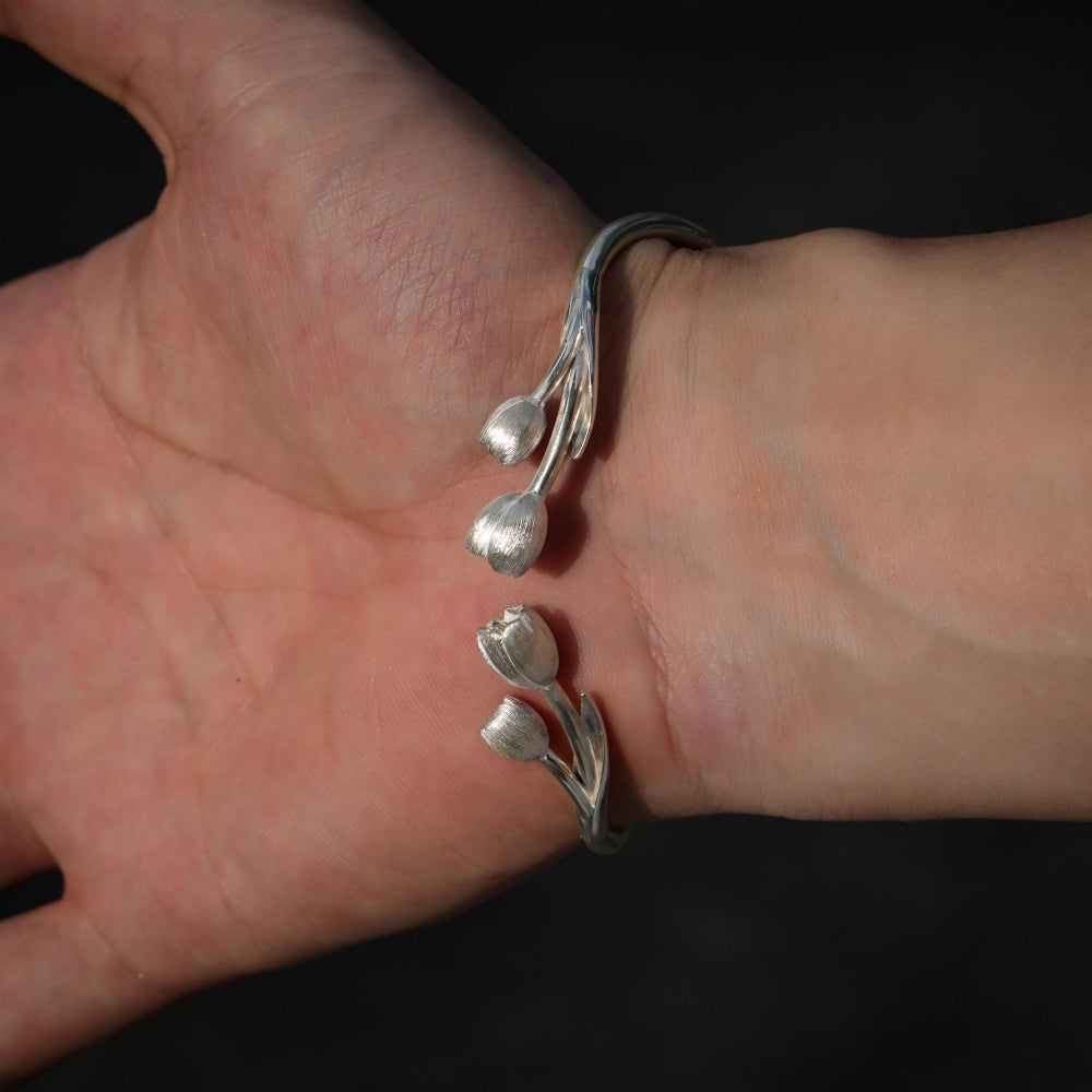 Tulip Flower Silver Bracelet