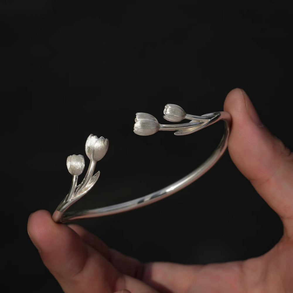 Tulip Flower Silver Bracelet