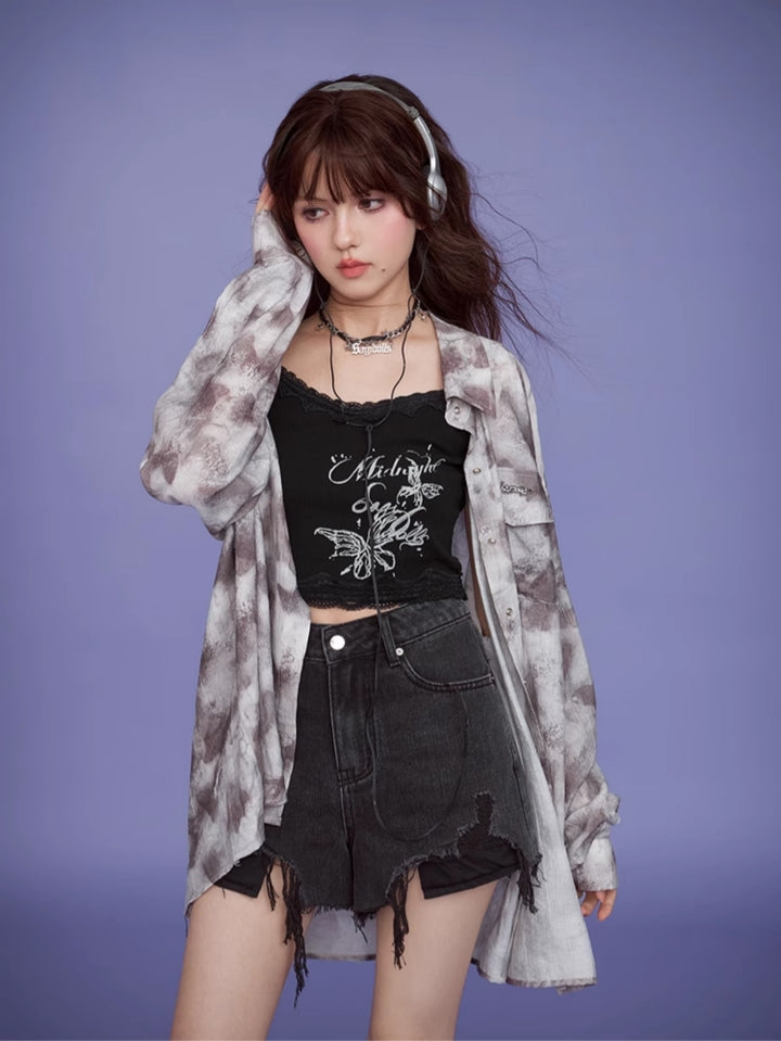 Vintage Butterfly Print Loose Shirt