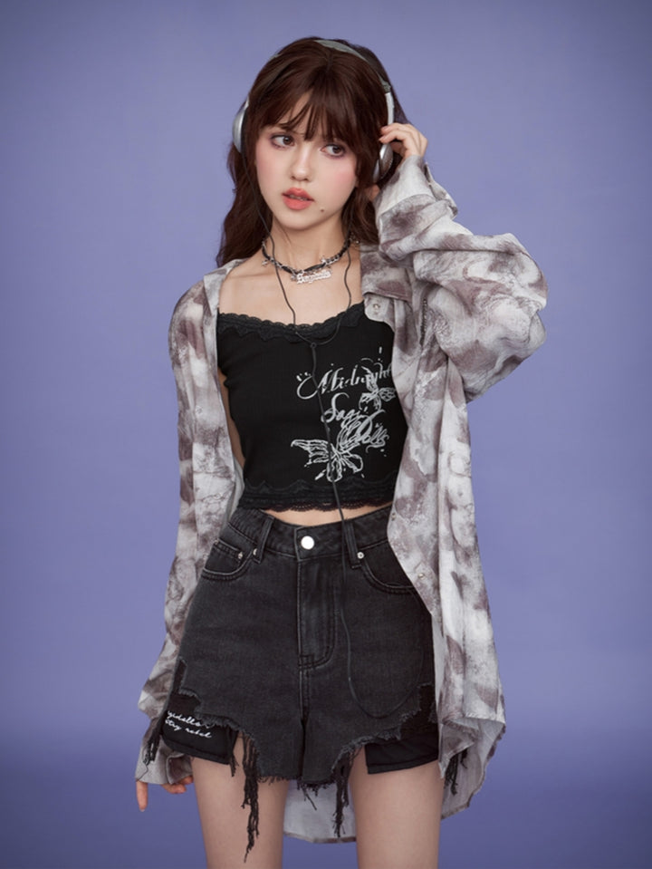 Vintage Butterfly Print Loose Shirt