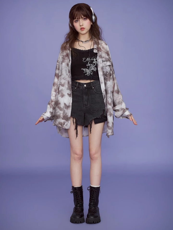 Vintage Butterfly Print Loose Shirt