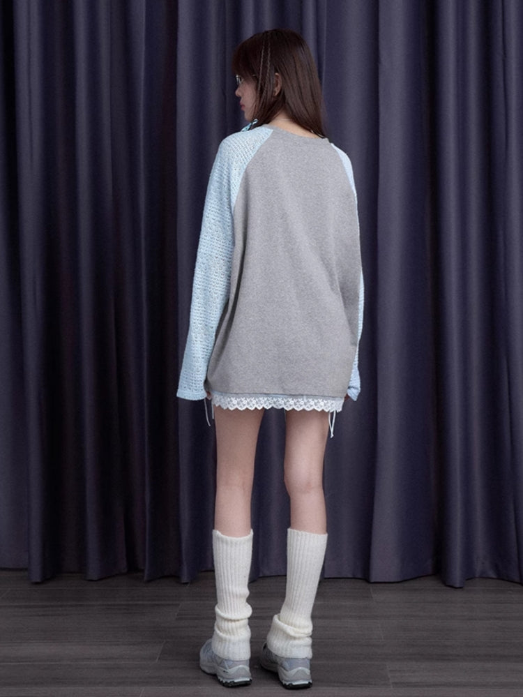 Gray-Blue Bow Long Sleeve Top