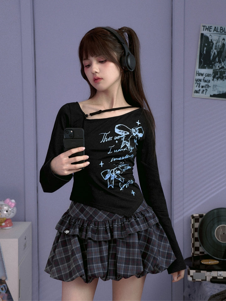 Dark Graffiti Print Autumn Top