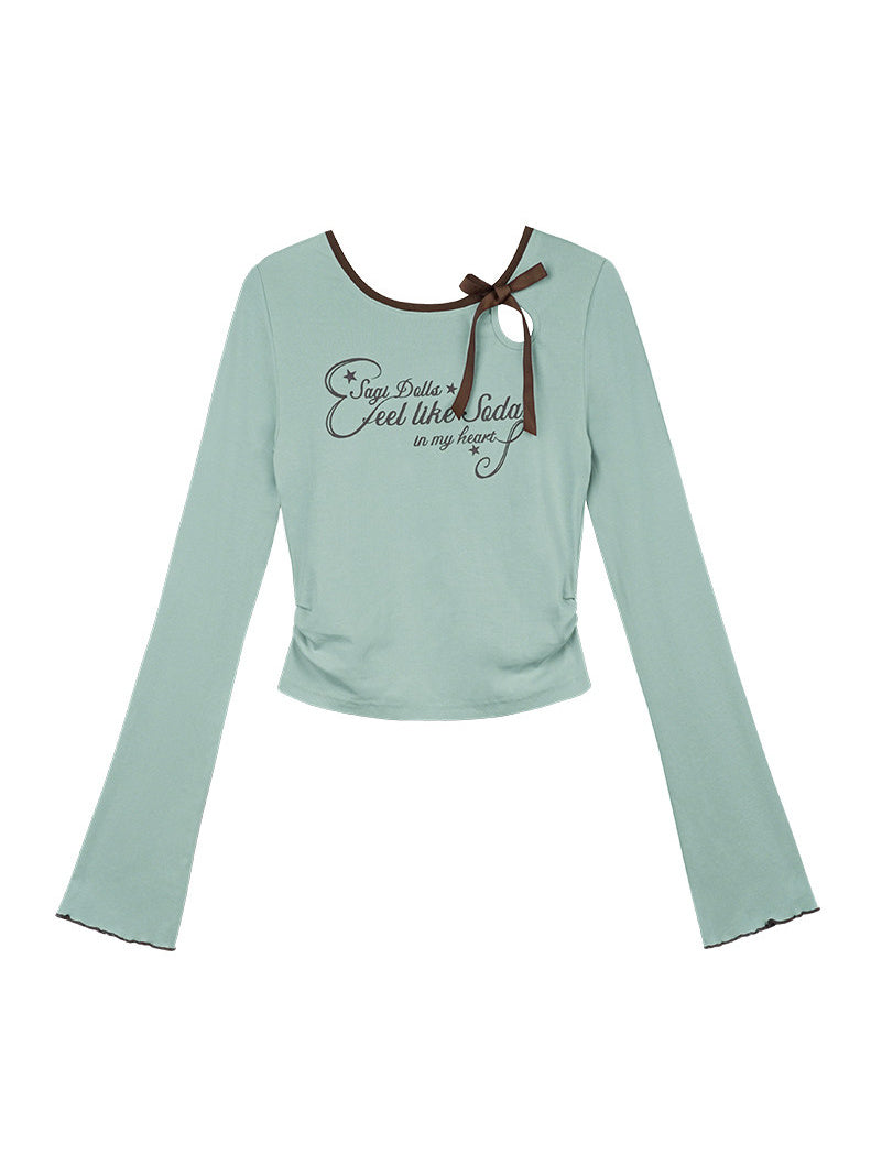 Bow Keyhole Graphic Long Sleeve Top