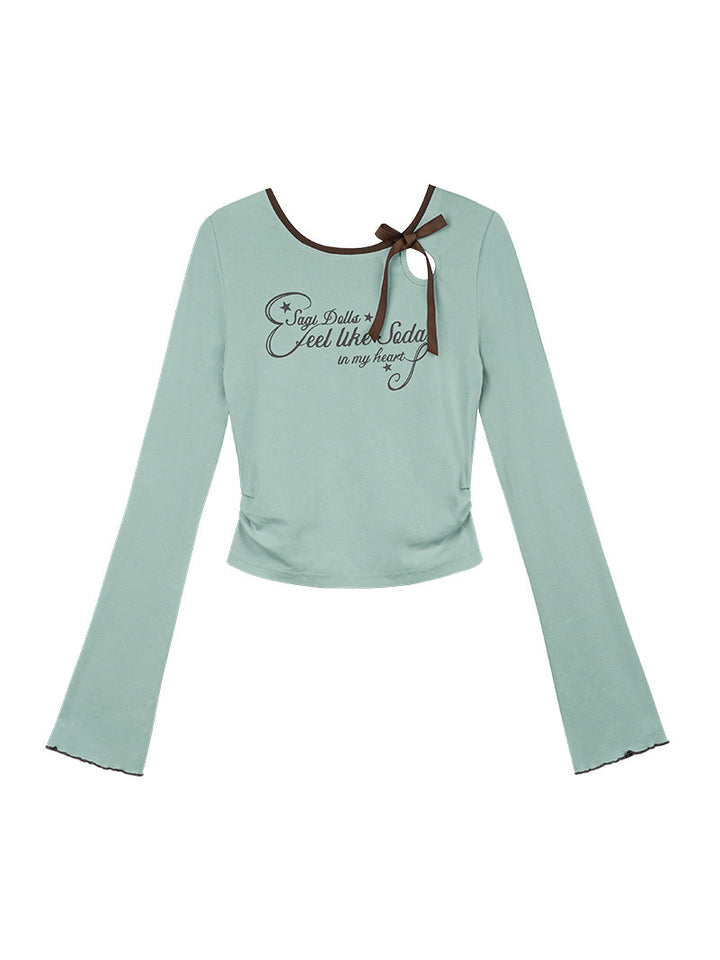 Bow Keyhole Graphic Long Sleeve Top