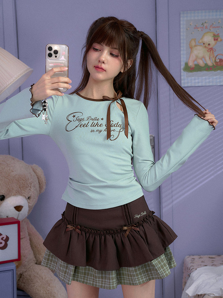 Bow Keyhole Graphic Long Sleeve Top