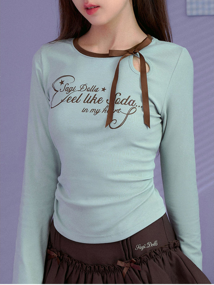Bow Keyhole Graphic Long Sleeve Top