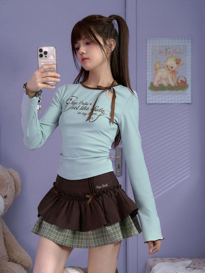 Bow Keyhole Graphic Long Sleeve Top