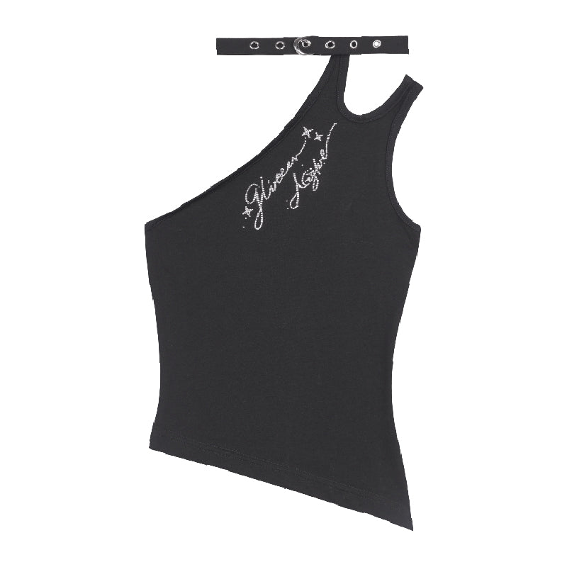 Black off-shoulder spicy girl irregular tank top