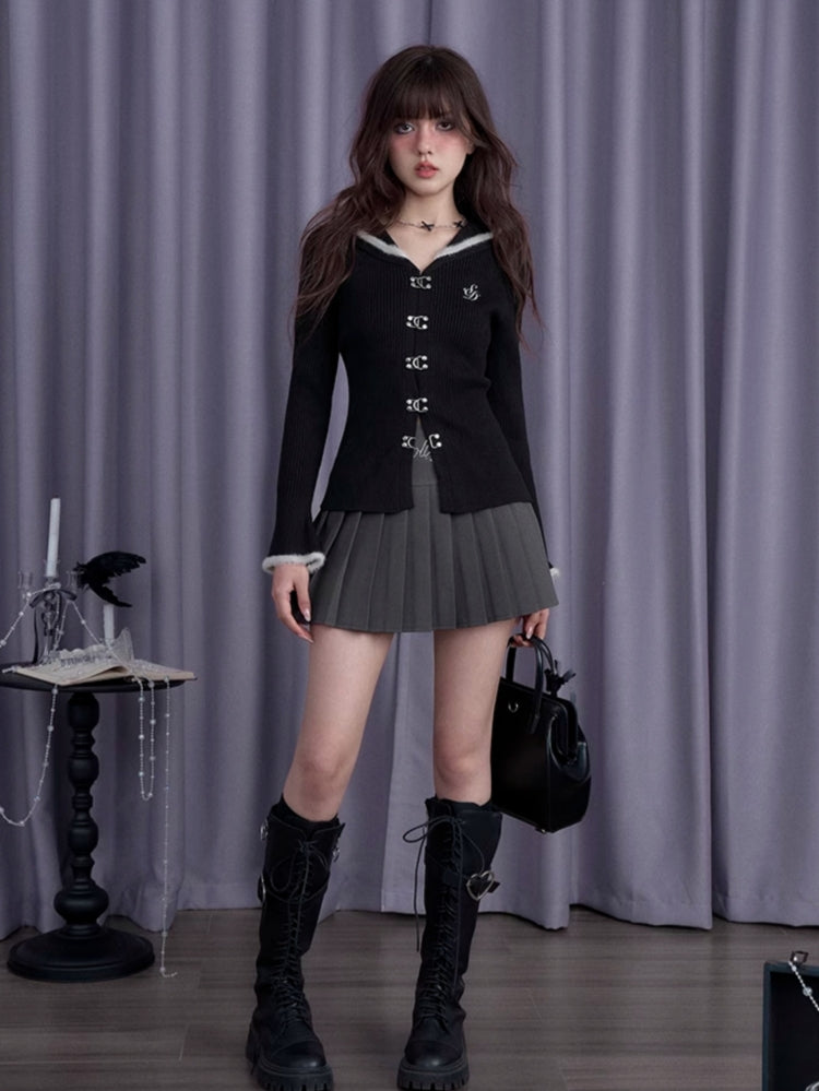 Spicy girl dark sailor collar faux mink slim-fit sweater