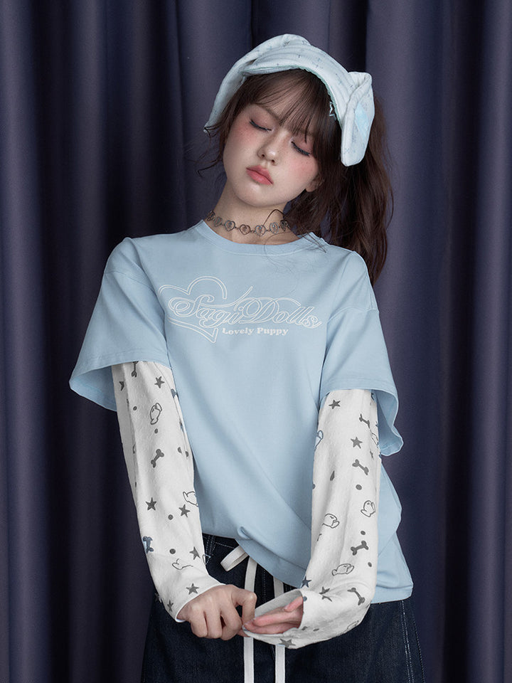 Puppy Party Layered Sleeve T-Shirt