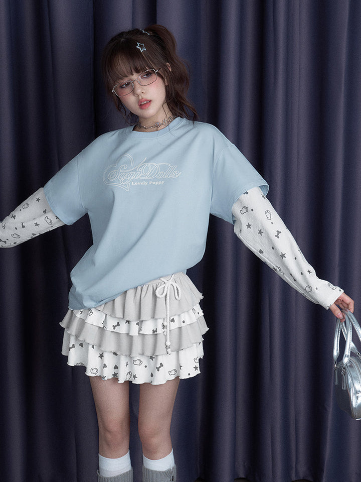 Puppy Party Layered Sleeve T-Shirt