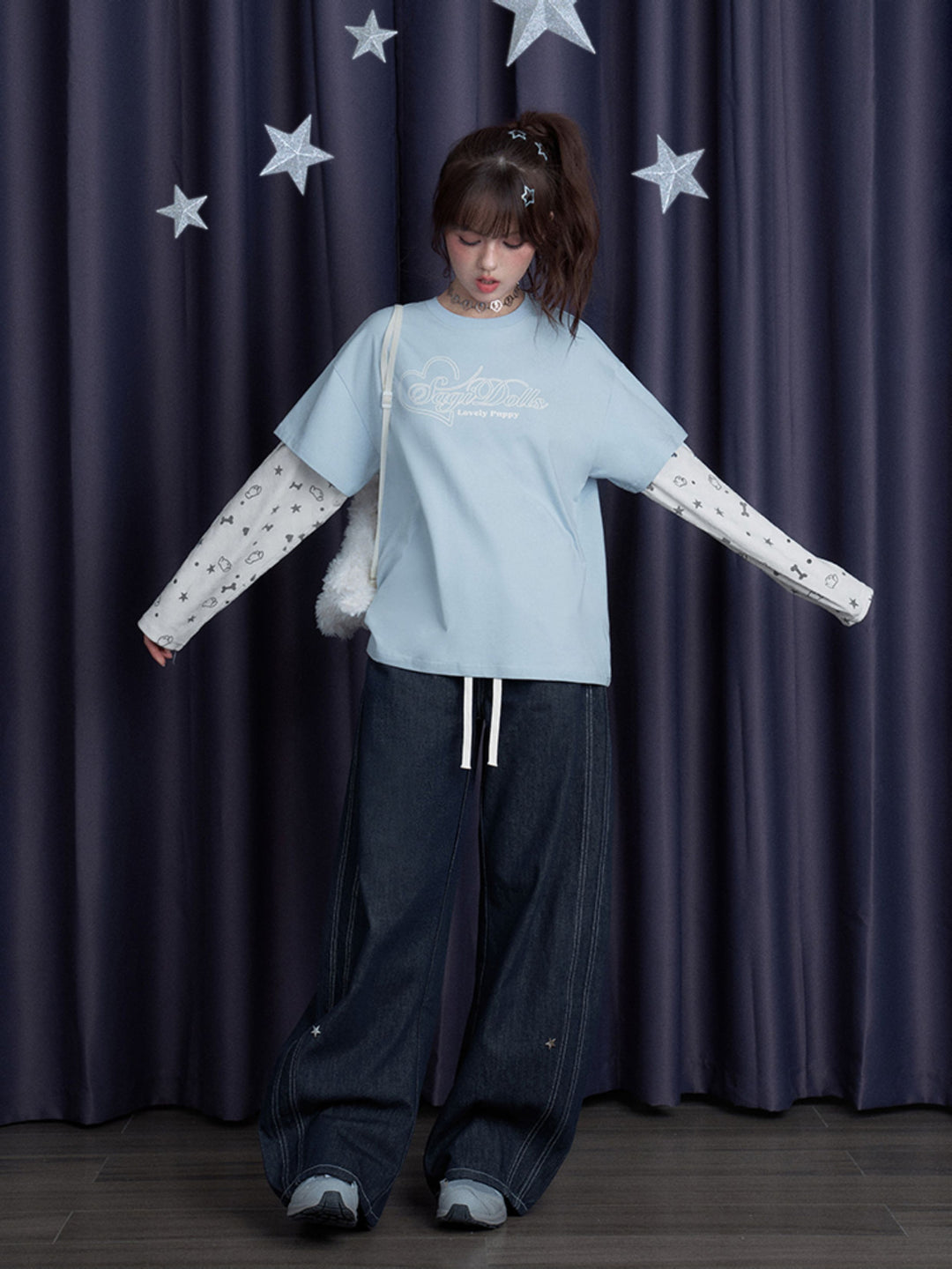 Puppy Party Layered Sleeve T-Shirt
