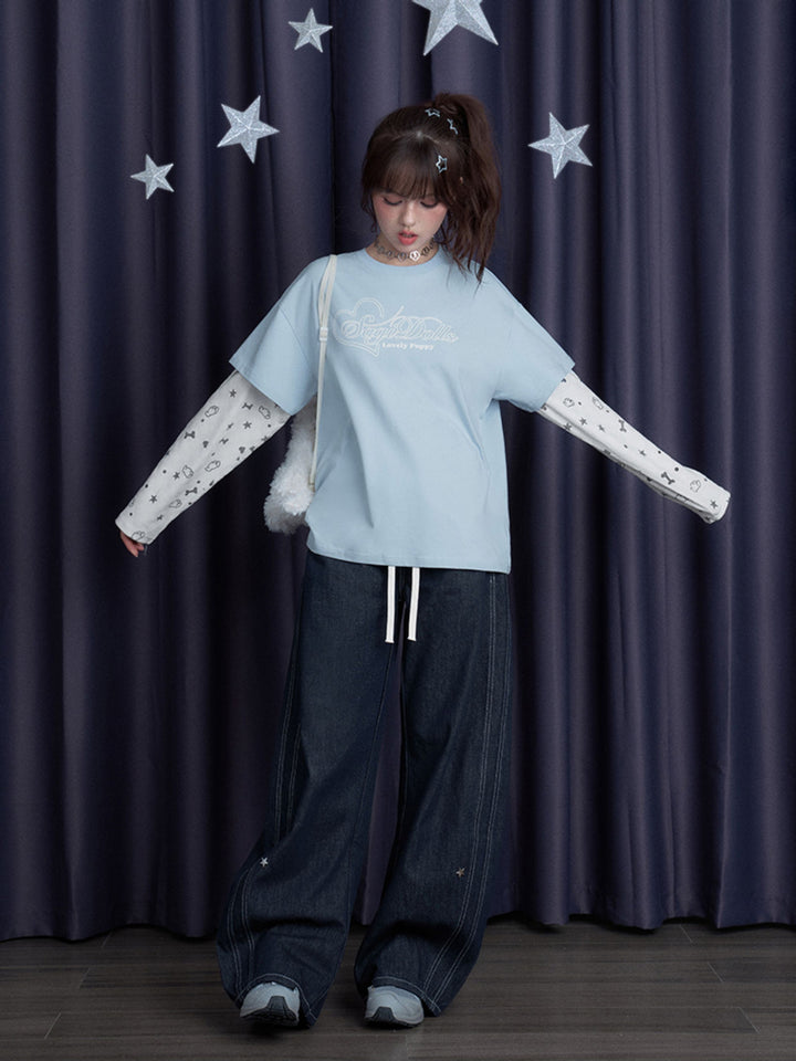 Puppy Party Layered Sleeve T-Shirt