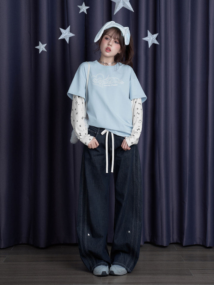 Puppy Party Layered Sleeve T-Shirt