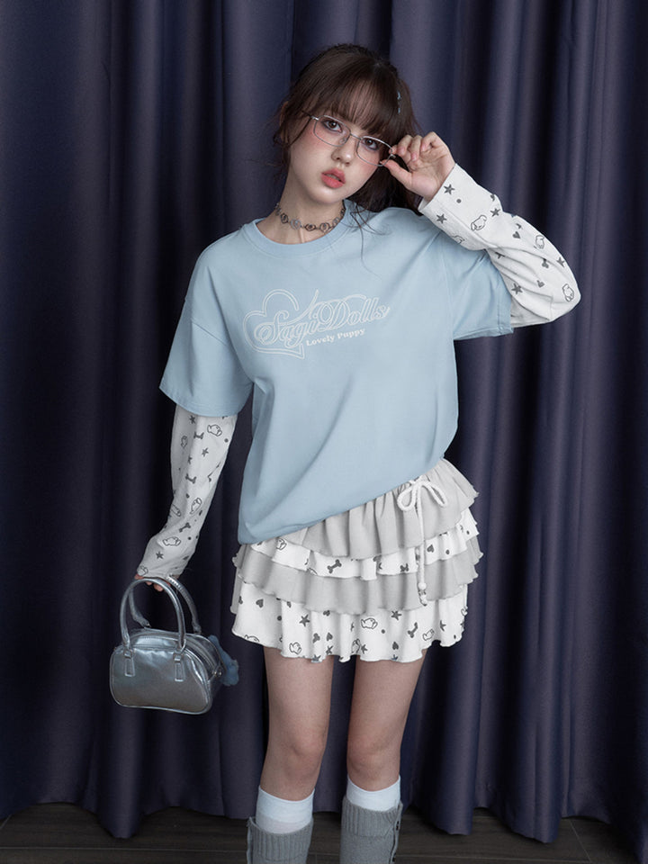 Puppy Party Layered Sleeve T-Shirt