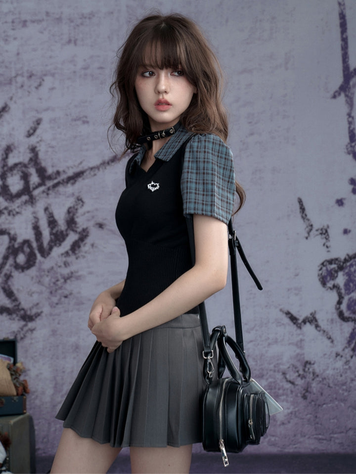 Preppy Knit Faux Two-Piece Tank Top