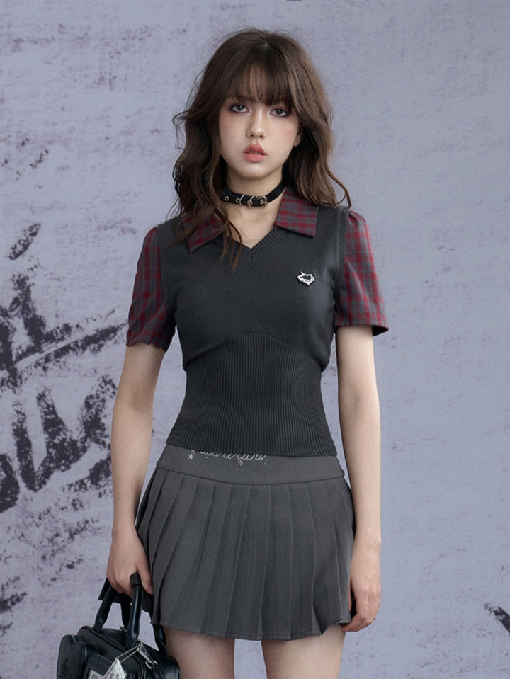 Preppy Knit Faux Two-Piece Tank Top