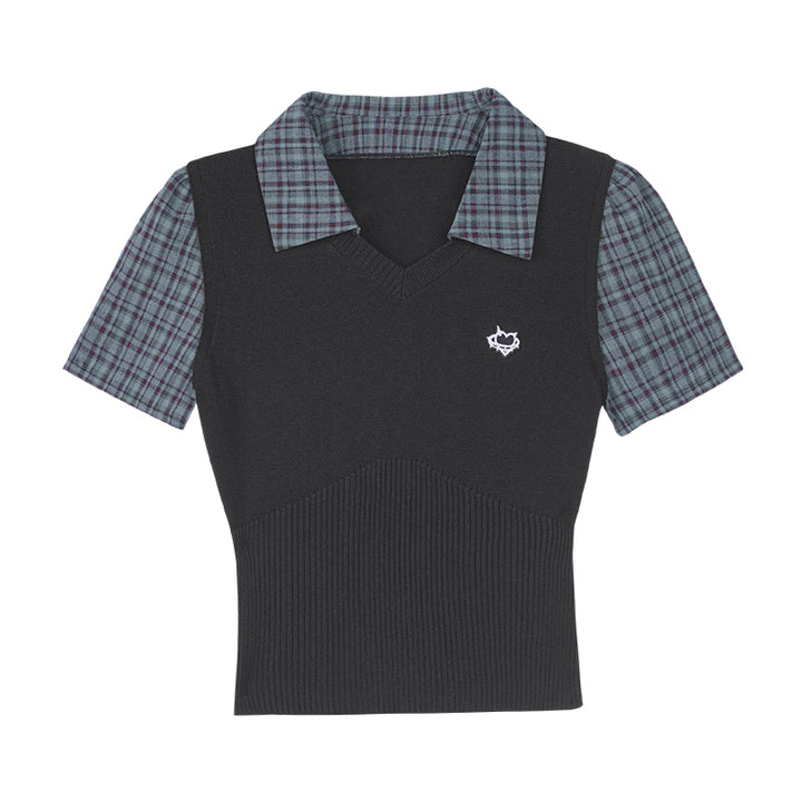 Preppy Knit Faux Two-Piece Tank Top