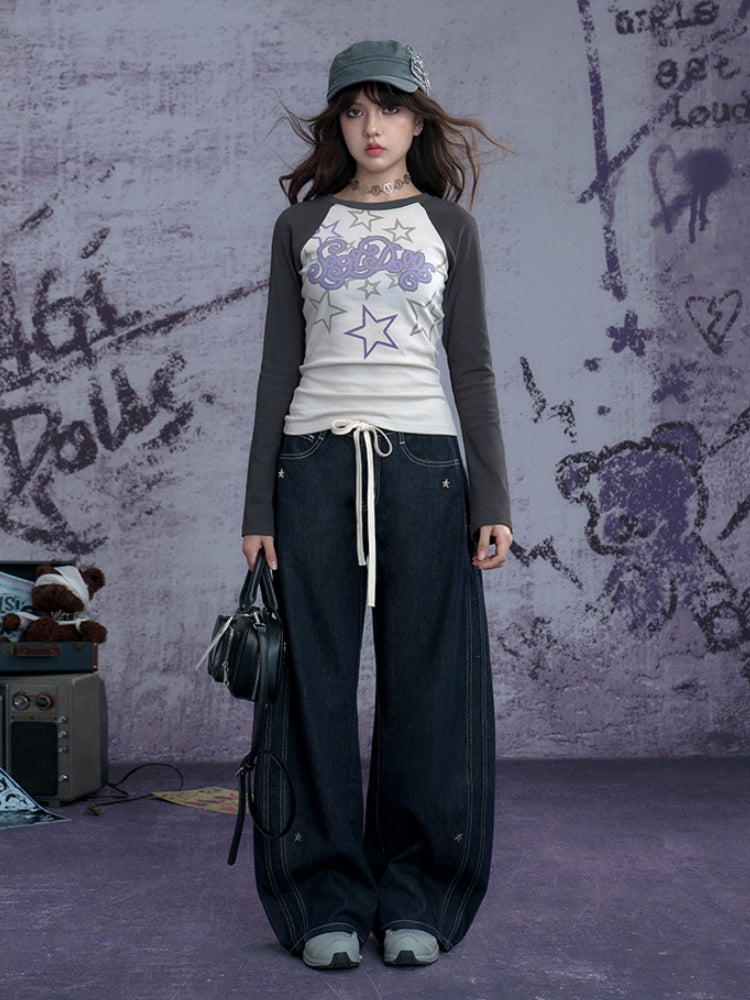 Street cool Y2K star print long-sleeve top – Juwas