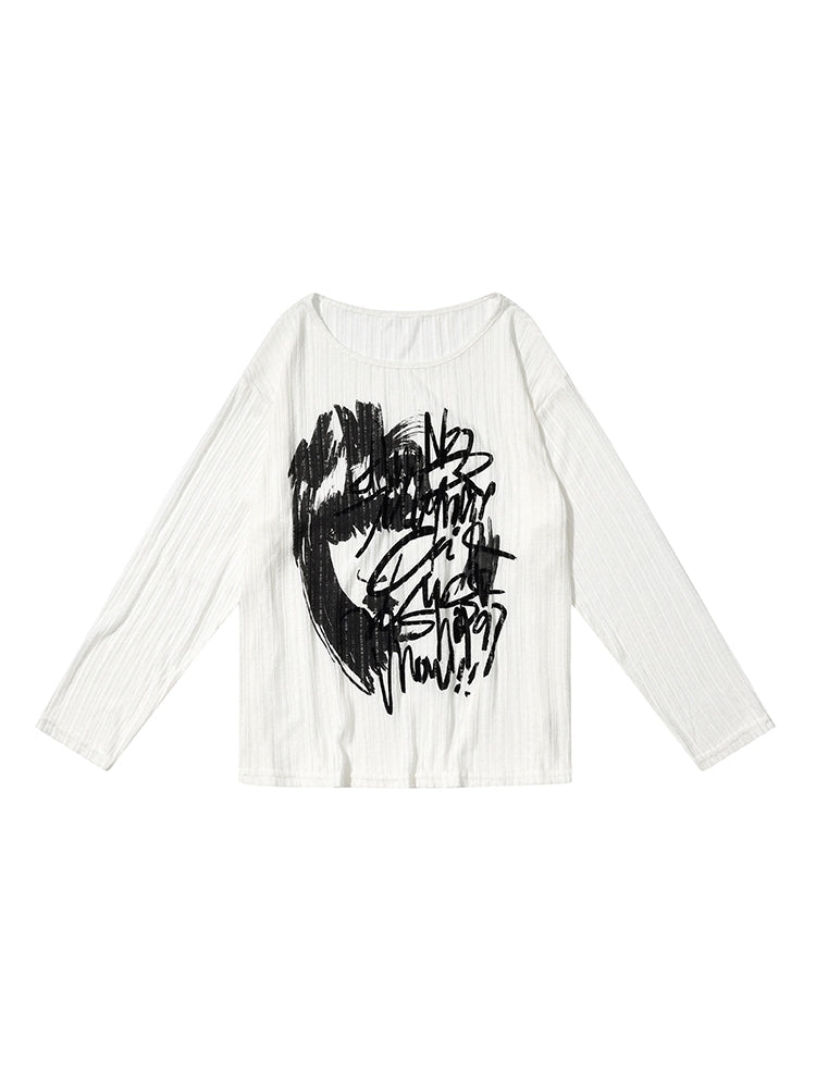 White Graffiti Print Summer Base Shirt