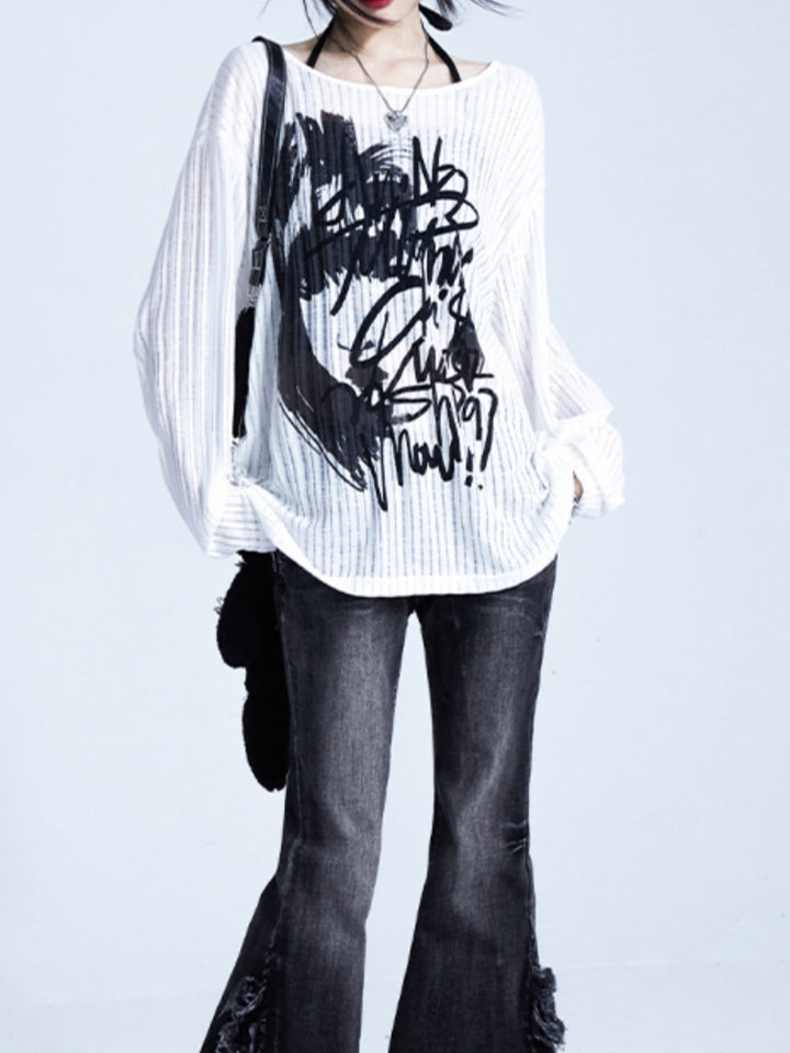 White Graffiti Print Summer Base Shirt