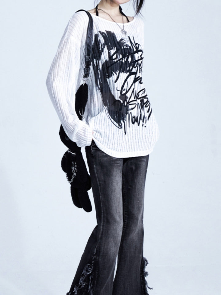 White Graffiti Print Summer Base Shirt