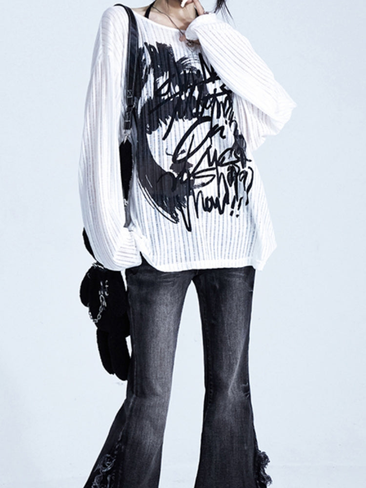 White Graffiti Print Summer Base Shirt