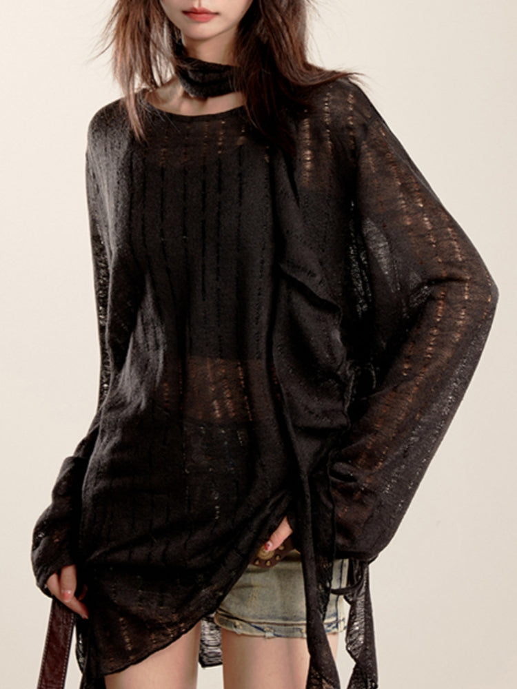 Black/Beige Long Sleeve Knitted Sun Protection Cardigan Summer