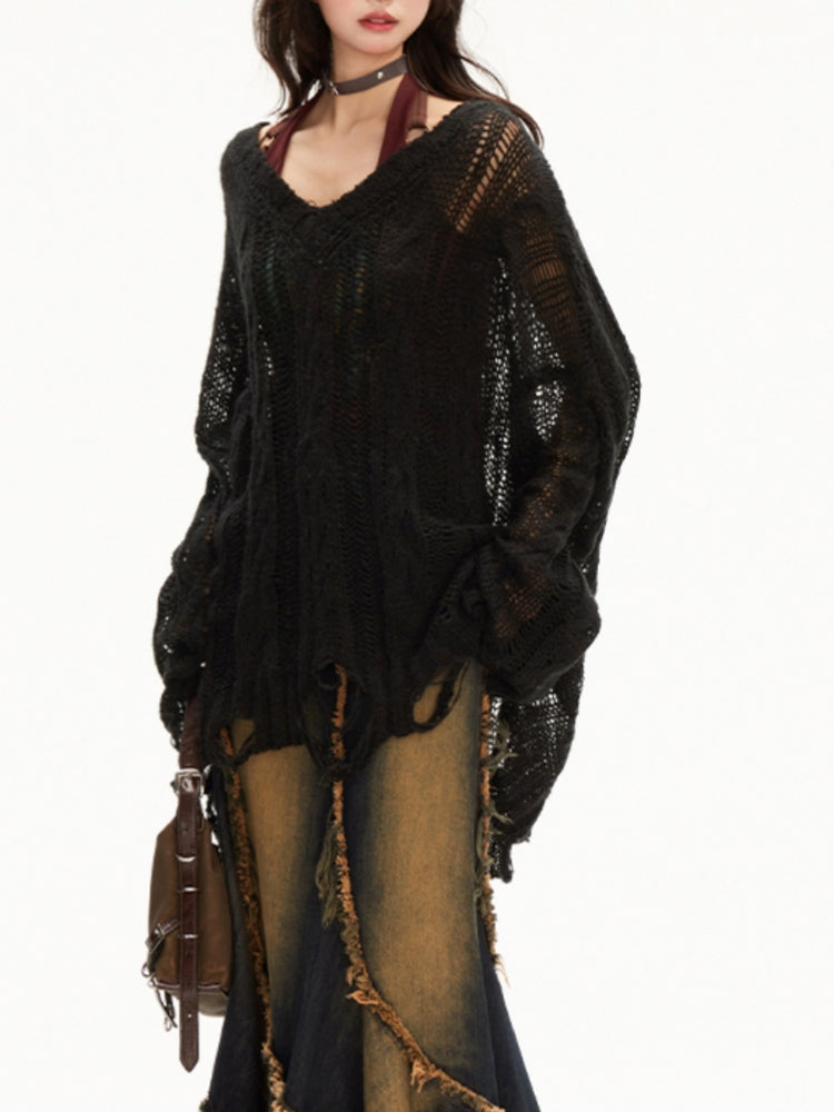 Chic Hollow-Out V-Neck Off-Shoulder Knitted Cover-Up Summer