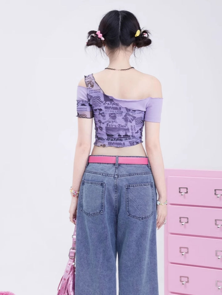 Vintage Sheer Cropped Print T-shirt for Summer