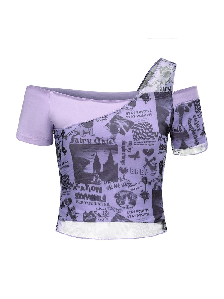 Vintage Sheer Cropped Print T-shirt for Summer