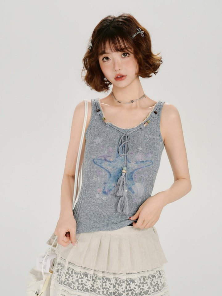 Starfish Print Ribbed Tank