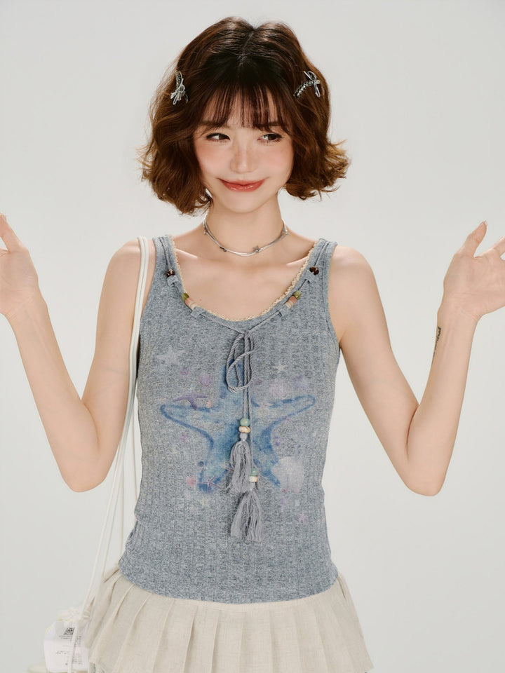 Starfish Print Ribbed Tank