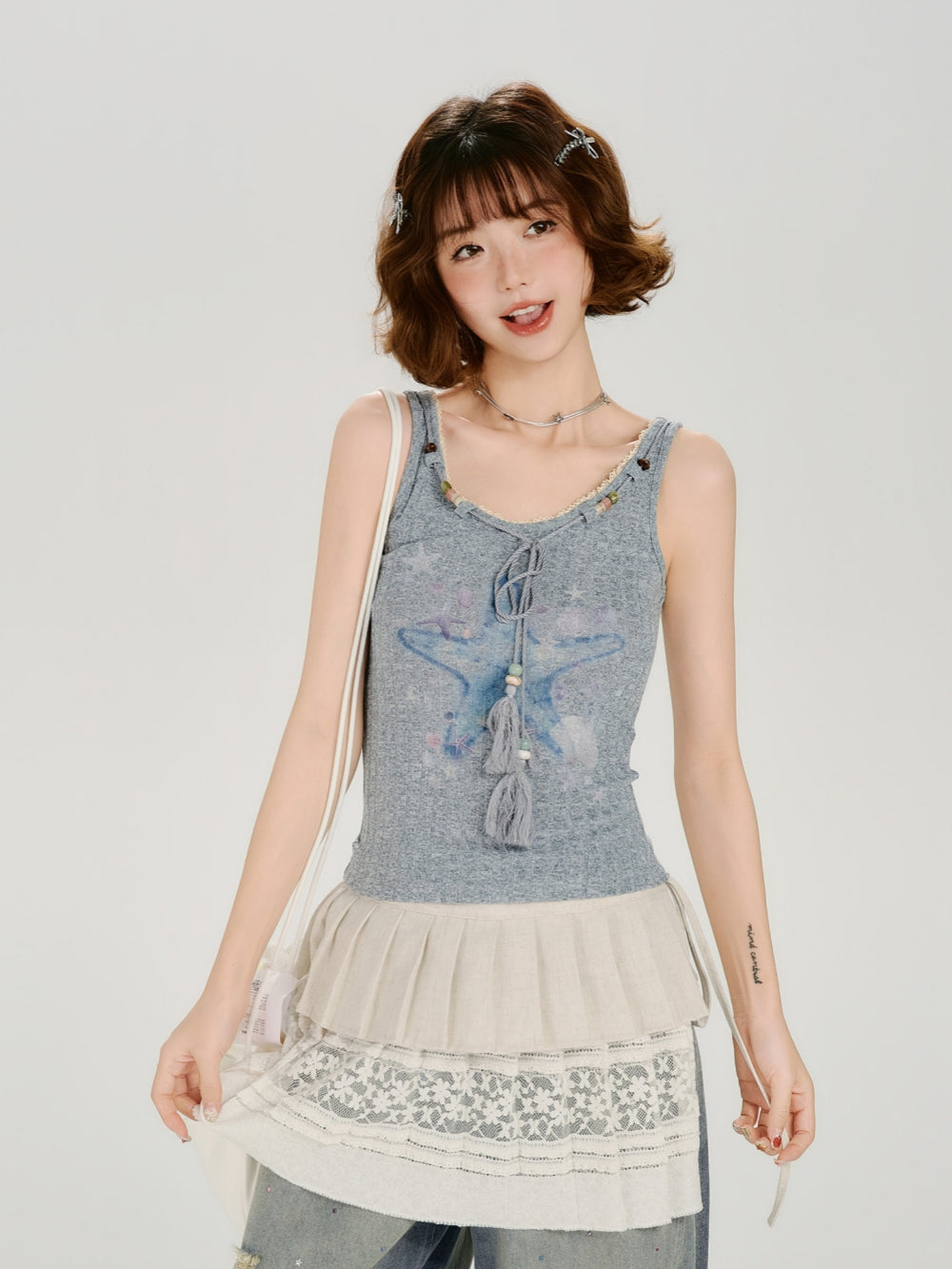 Starfish Print Ribbed Tank