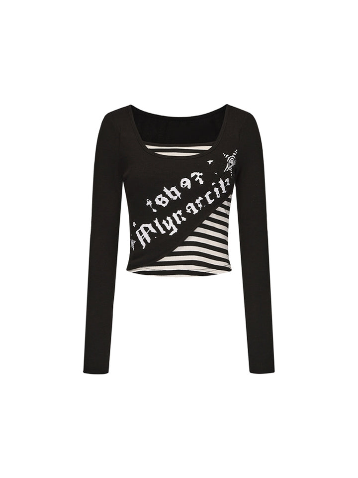 Subculture Style Striped Patchwork Layered-Look Top