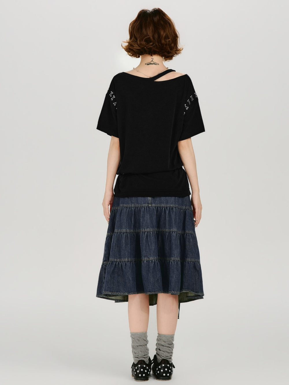 Grunge Star Graphic Hook Detail Knit Tee