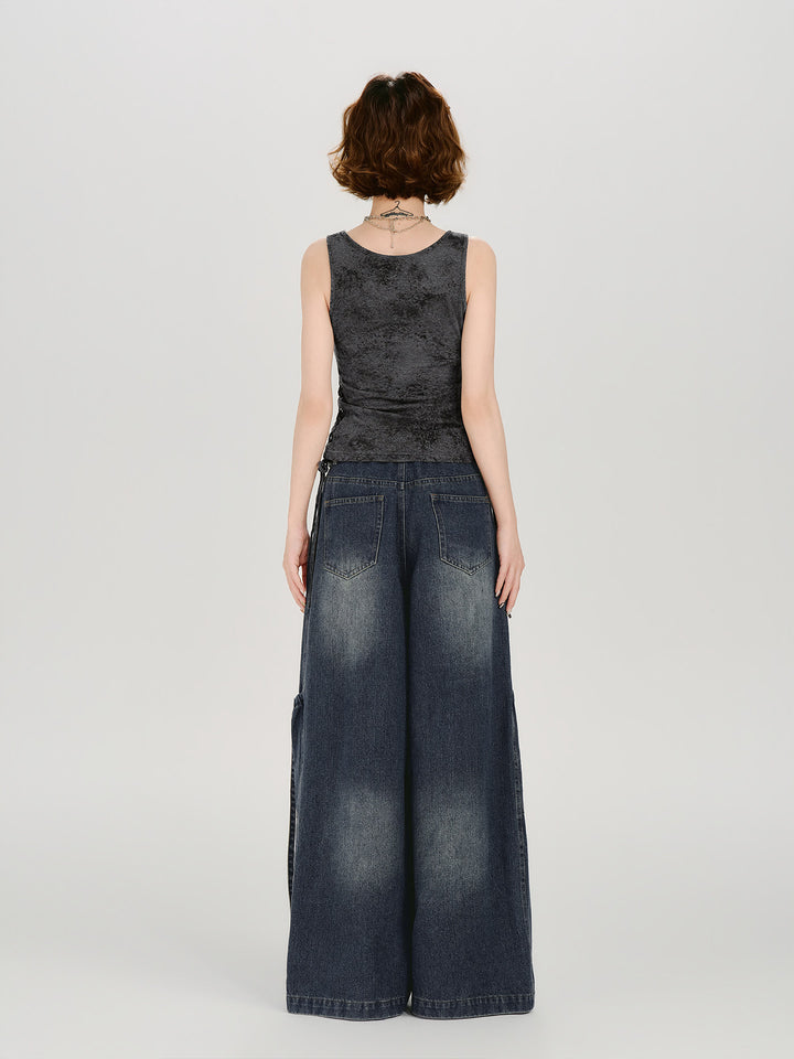 Acid Wash Side Lace-up Graphic Tank