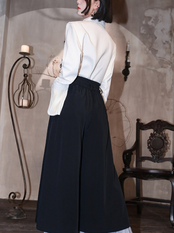 Chinese-Style Pleated Sleeve Stand-Collar Shirt