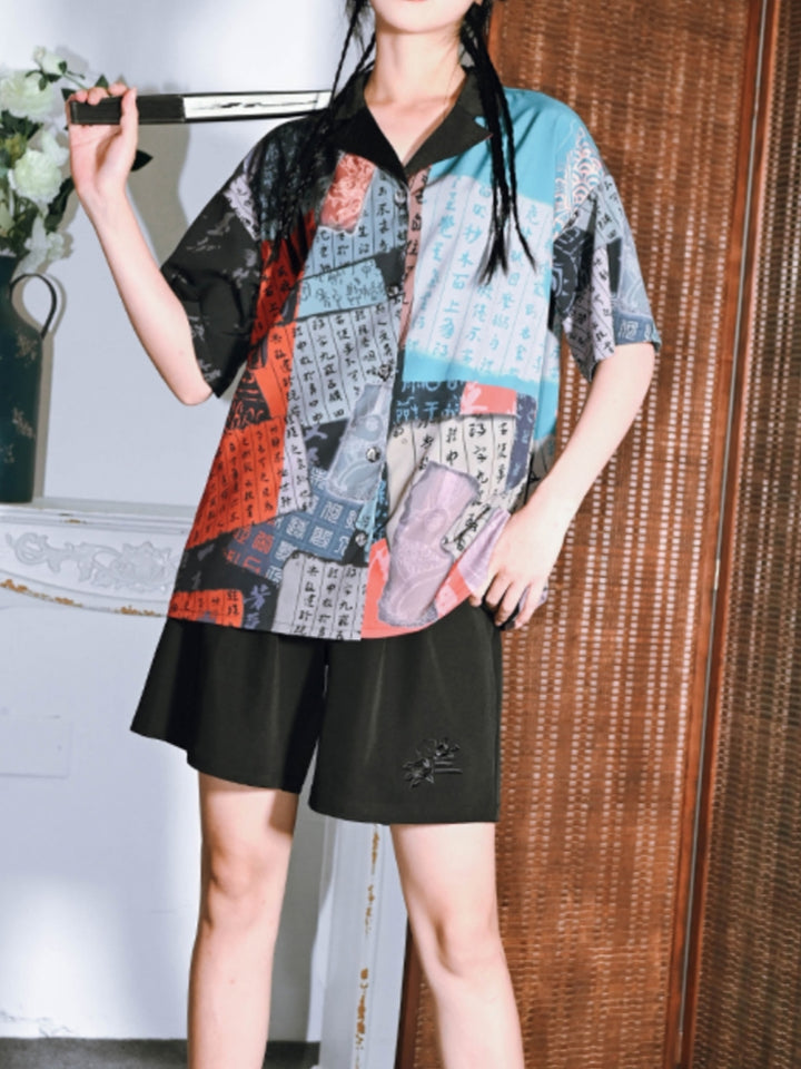 Vintage Chinese-Style Printed Short-Sleeve Shirt for Summer