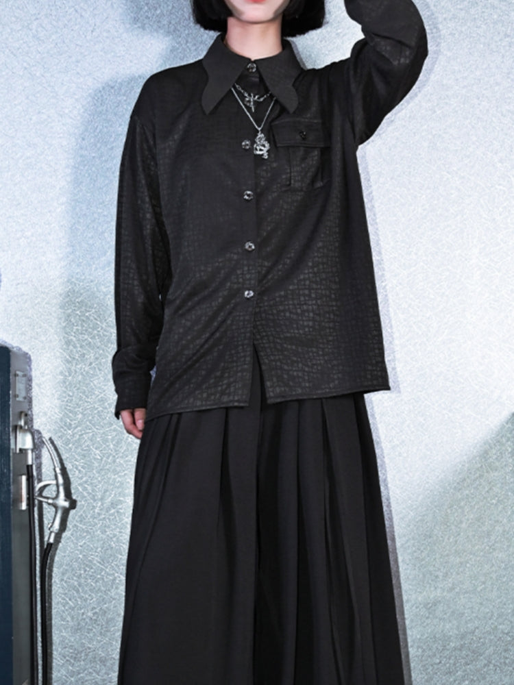 Spring Autumn Black Shirt with Butterfly Collar