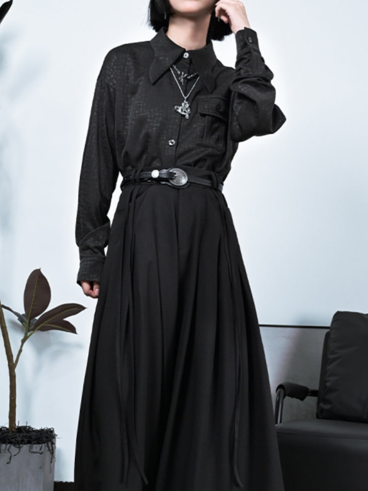 Spring Autumn Black Shirt with Butterfly Collar