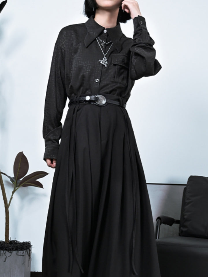Spring Autumn Black Shirt with Butterfly Collar