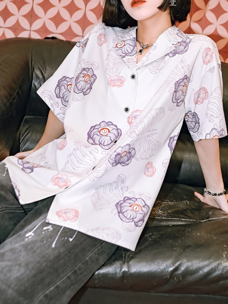 Black White Vintage Loose Short-Sleeve Shirt